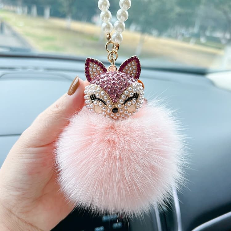 Pingente Original Fox para Espelho Retrovisor de Carro, Chaveiro Fofo com Pérola, Pequena Mochila GCLQ