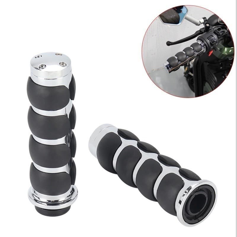 1 Par Manopla Emborrachada Para Motos Custom 1 Polegada/25mm Preto Cromado