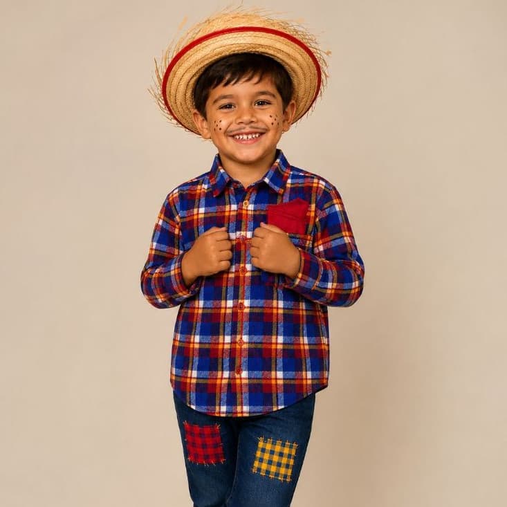 Camisa Festa Junina Manga Longa Xadrez Menino São João Arraial  Quadrilha