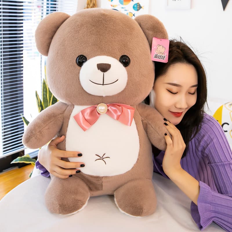 Boneca de urso calmante, brinquedo de pelúcia fofo, par de boneca de menina, travesseiro de dormir, boneca de urso de pe