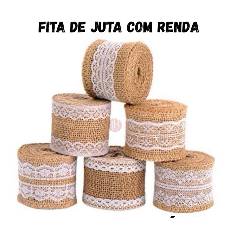 Fita de Juta decorativa com renda para laços 2-10 Metros Decoração,  Artesanato, Casamento