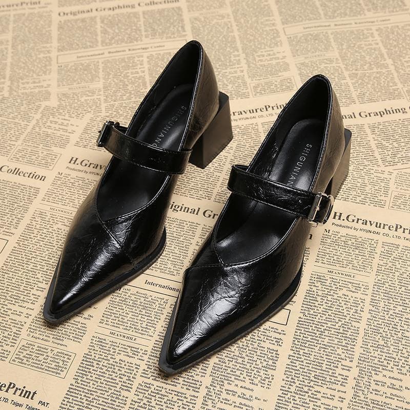 2026 Bombas De Grife Femininas Bico Fino Mary Jane Sapato Fashion Fivela Salto Alto Plano