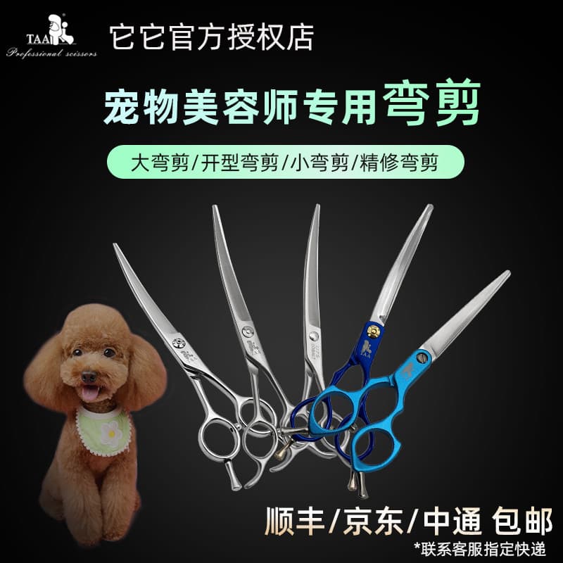 Taiwan TAA it profissional Pet curvado tesoura esteticista tesoura cão Poodle Teddy Bichon beleza aparar tesoura