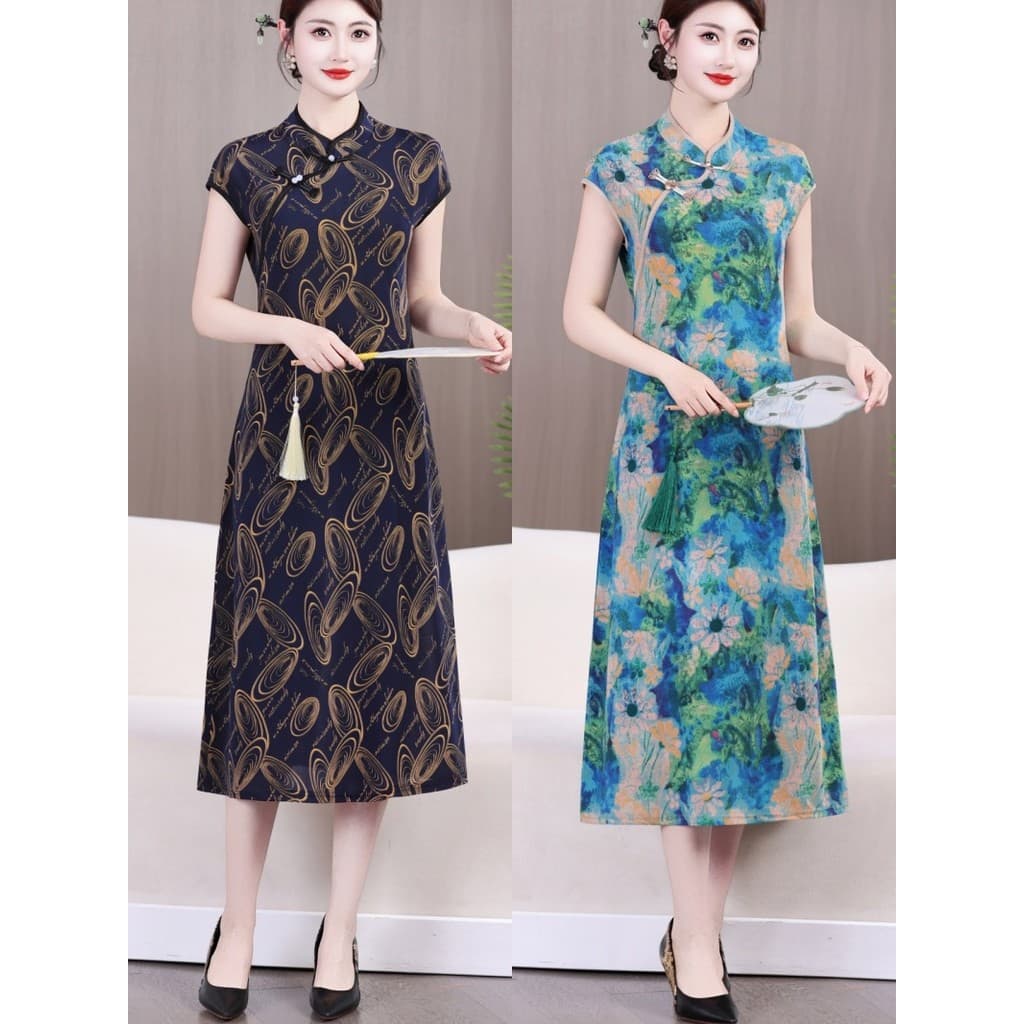 Roupas da mãe novo estilo roupas femininas idosas de meia-idade vestido colorido melhorado Cheongsam gola Diagonal fivel
