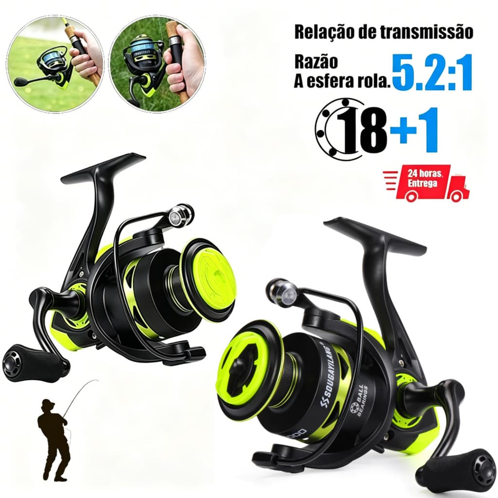 70KG Molinete De Pesca Carretel De Pesca 5.2 : 1 Giratório 2000/7000 Com Cabo EVA Amarelo Escuro!!