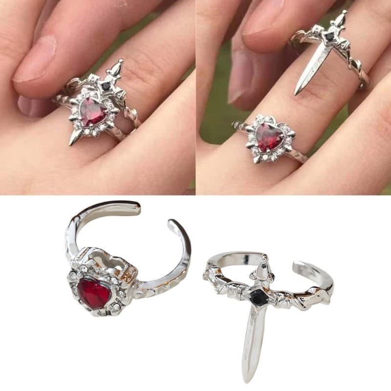 blg 2 Peças Elegantes Anéis Góticos Faixas Casal Liga Ajustável Designs Simbólicos Para Ele E Ela