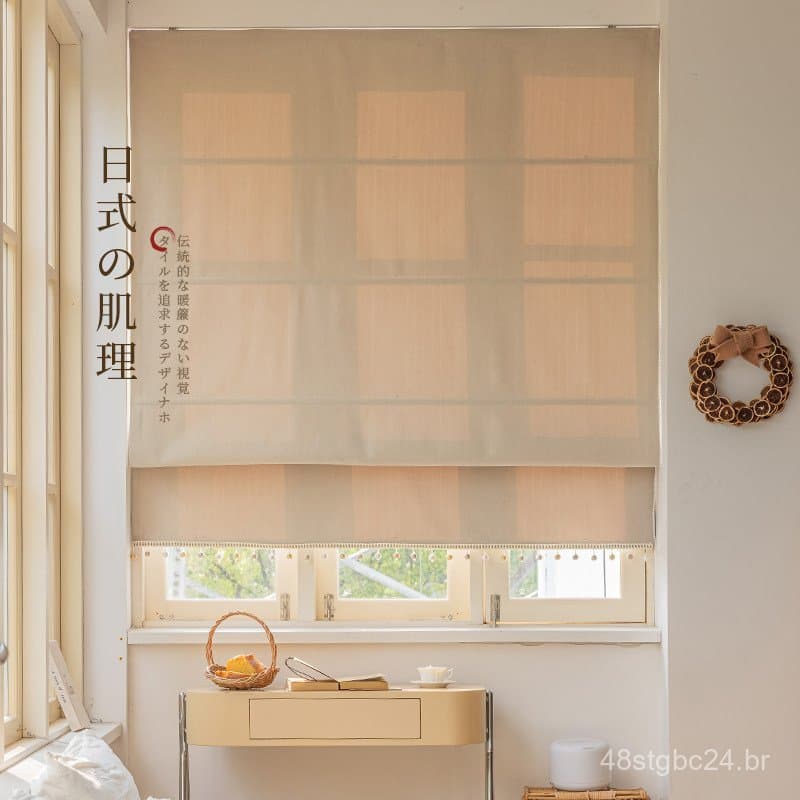 Persianas de enrolar estilo wabi-sabi japonês, persianas romanas, instalação sem furos, persianas blackout de chenille e