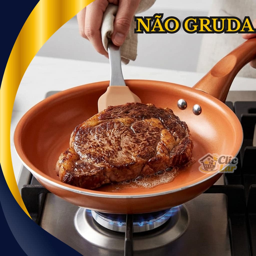 Frigideira 17cm Antiaderente De Cerâmica Premium Panela de Fritar Não Gruda, Alta Durabilidade Cobre Brilhante