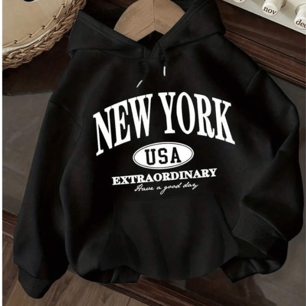 Moletom Canguru Feminino New York Estampado Blusa De Frio Unissex Para Inverno Envio Rapido