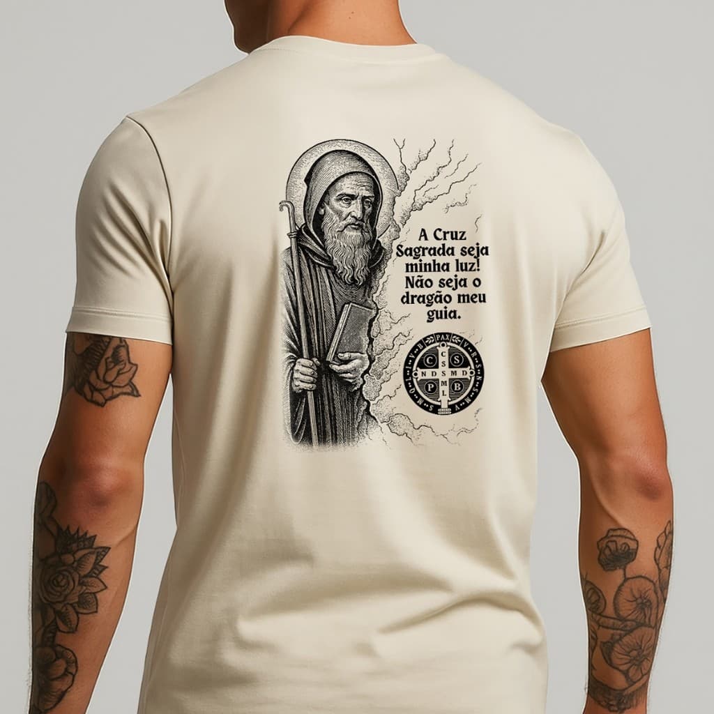 Camiseta Medalha De São Bento Católica Oração 100% Algodão