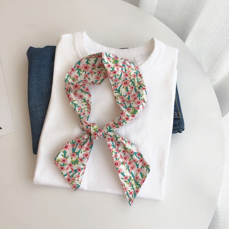 Estilo japonês rosa pequena flor decoração cachecol faixa de cabelo Retro lenço de cabelo lenço de seda longo estudante