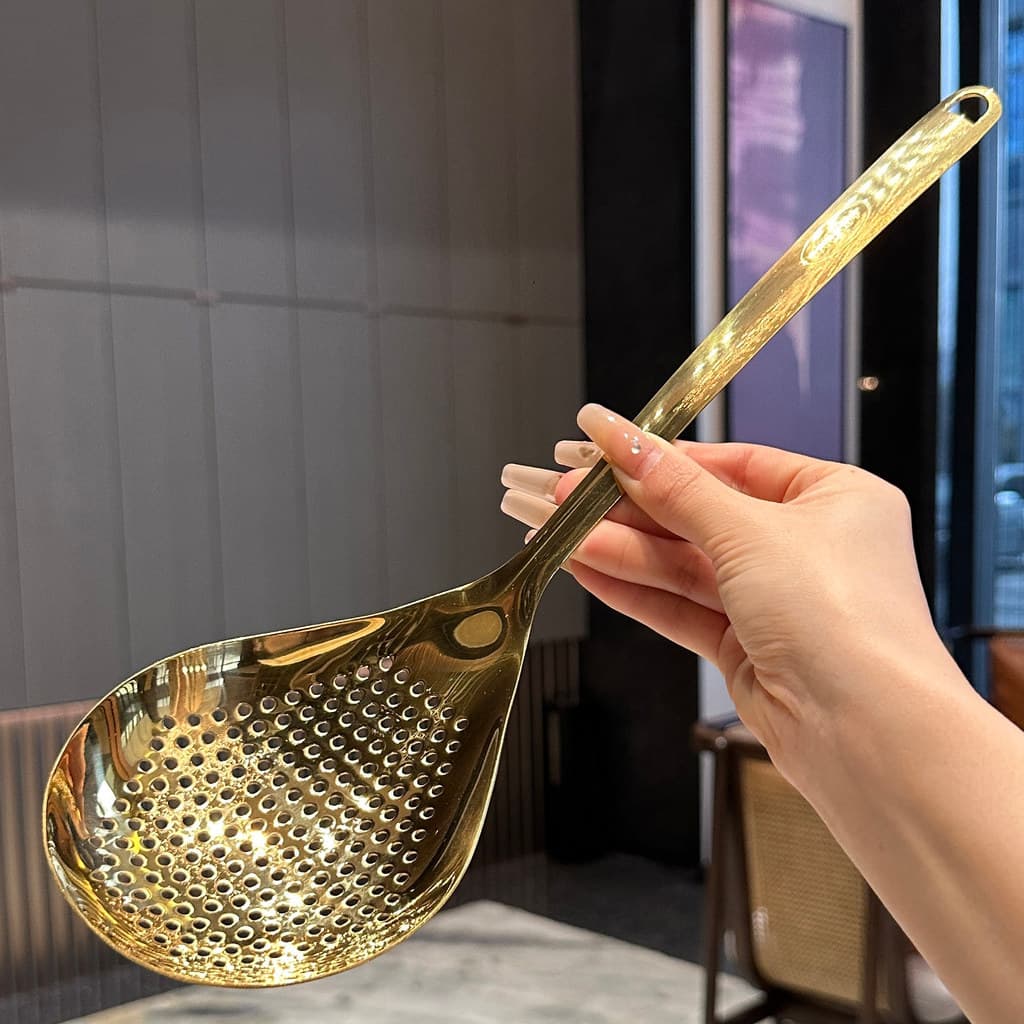 [Boss's Own Light Luxury Style] Bolinhos de pesca Filtro de panela quente Macarrão de pesca de água Coador grande Colher