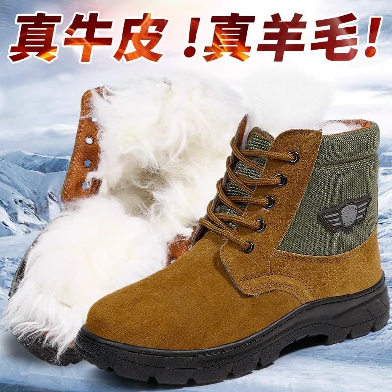 W Inverno Extra Grosso Botas de Neve de Couro Masculino Genuíno Grosso Lã do Nordeste Sapatos de Algodão Masculinos Prot