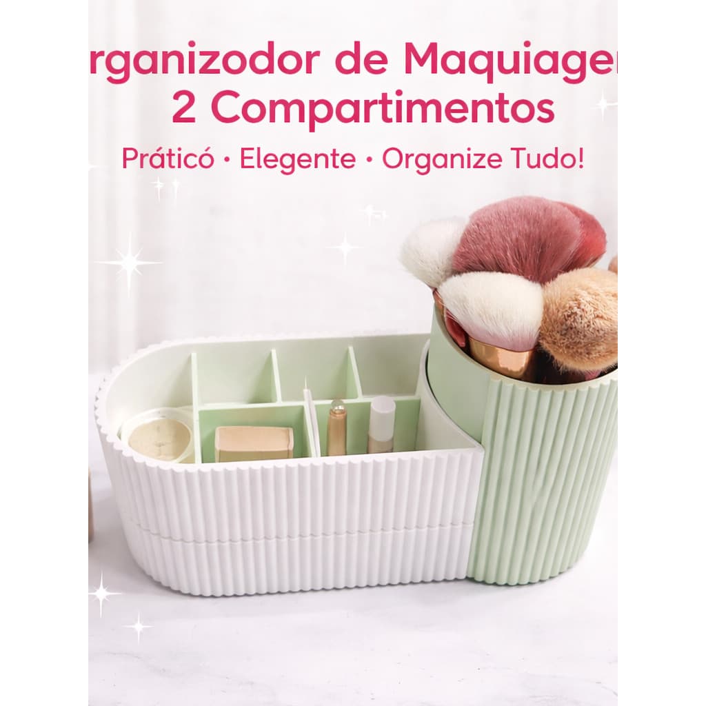 Organizador de Maquiagem 2 Compartimentos Porta Pincel Cosméticos Bancada Banheiro Mesa – Prático e Elegante