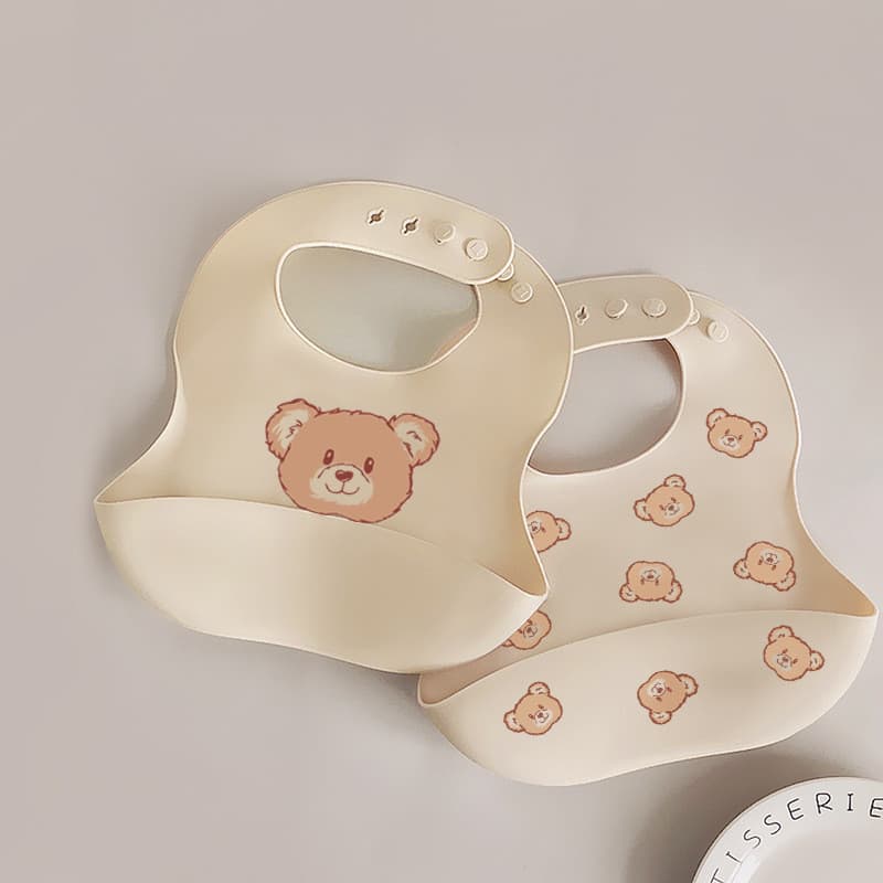 Ins babador de urso de Silicone de qualidade alimentar, babador Super macio para alimentação de bebês, babador de comida