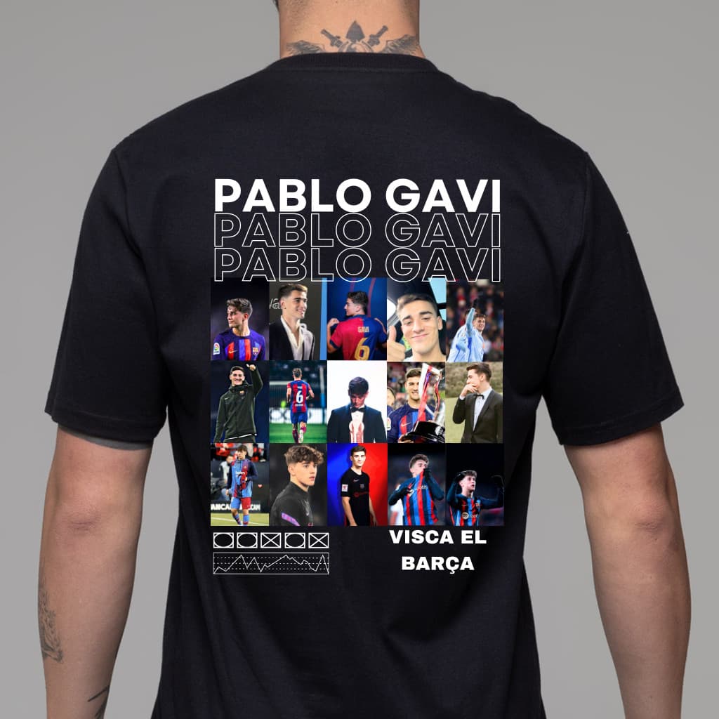 Camiseta Jogador Pablo Gavi Futebol Clube fotos Bola 100% Algodão
