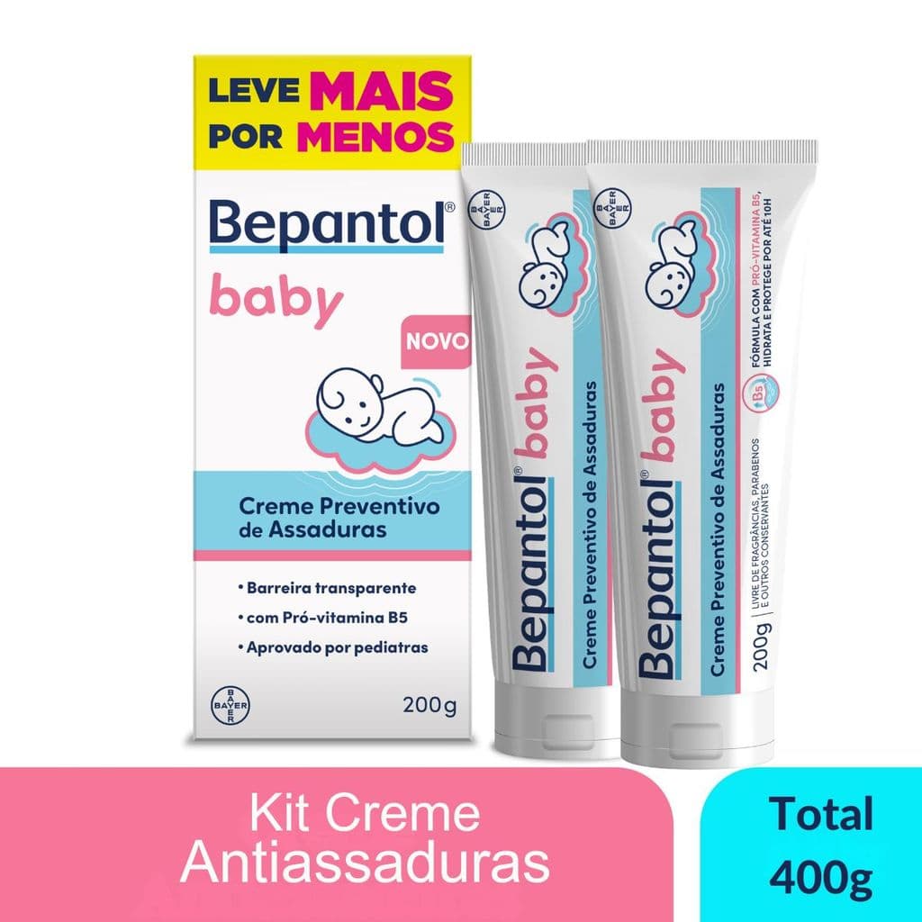 Kit 2 Creme Pomada de Assadura VitB5 200g Cada Bepantol Baby