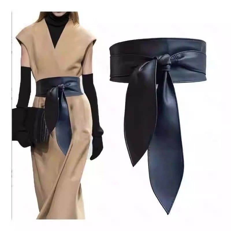 Cinto Faixa Feminino Obi Amarracao Couro PU Largo Macio Laco Para Vestido Sobretudo Gringa 2026