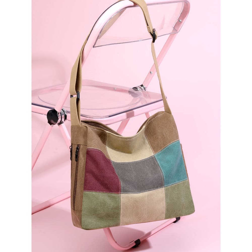 Bolsa de lona de algodão bolsa feminina 2025 primavera novo estilo costura Casual All-Match bolsa mensageiro de um ombro