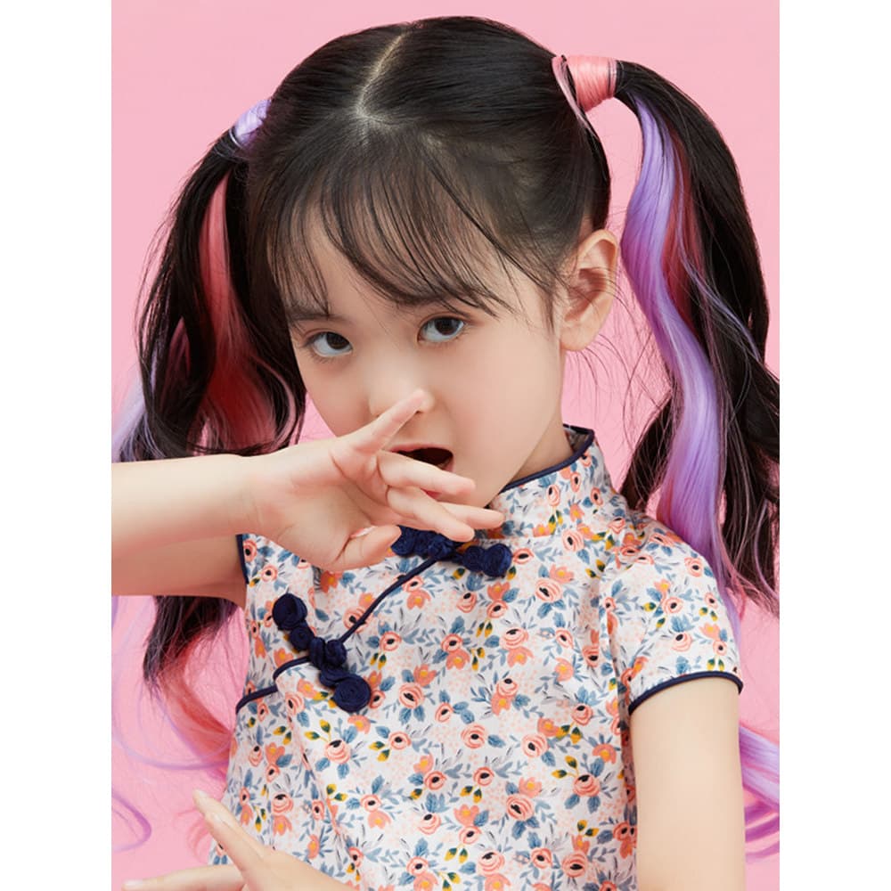 Crianças colorido pendurado orelha peruca peça feminino cabelo longo destacando invisível estilo de uma peça gravata cab