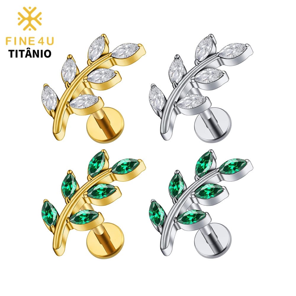 FINE4U 100% Titânio Piercing Conch Flat Lobulo Com Folha Hipoalergênica 6-10mm