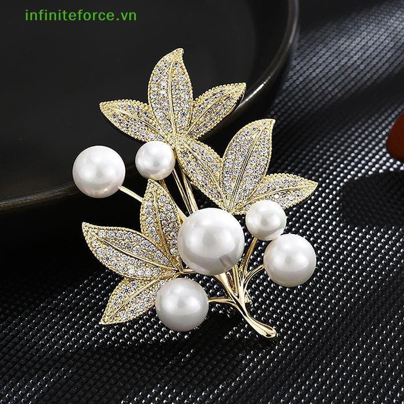 Broche De Folha De Pérola Da Moda Para Mulheres , Broches De Plantas , Roupas , Casaco , Joias , Acessórios De Festa [VN