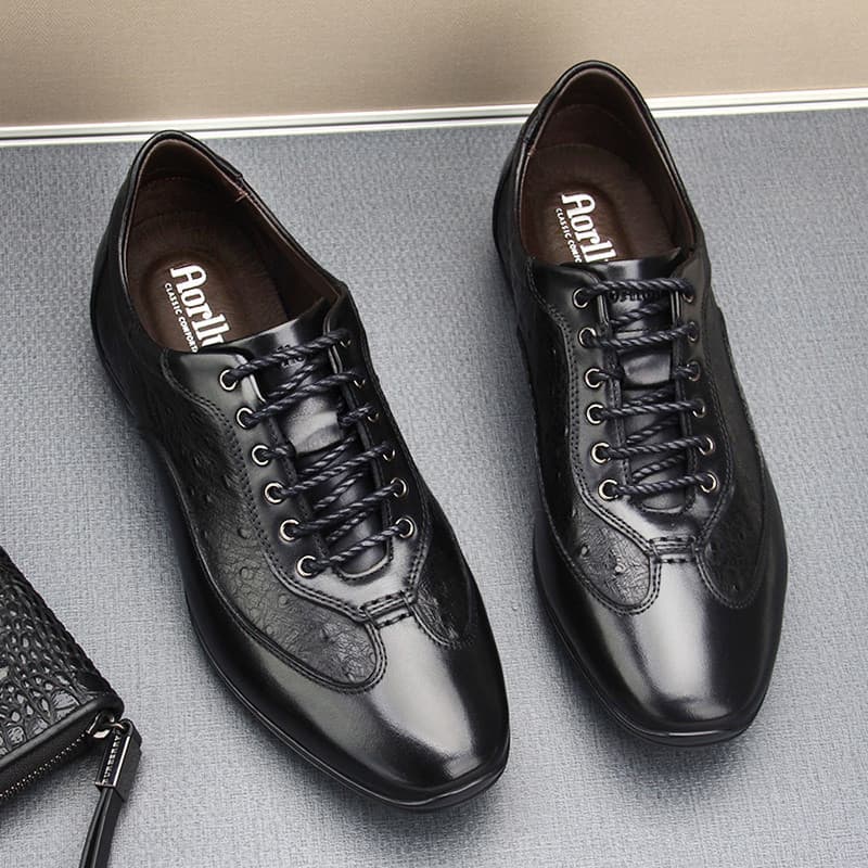 Novo padrão de avestruz sapatos de couro masculino couro genuíno casual versão coreana tendência da moda decoração Forma