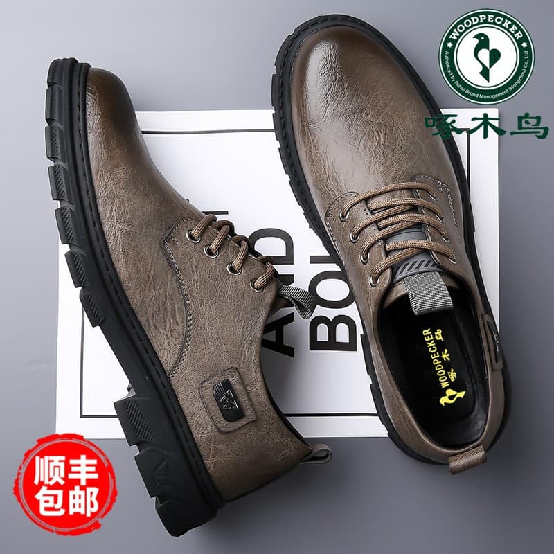 Woodpecker sapatos masculinos de couro de sola macia versão coreana sapatos casuais de couro genuíno macacão Retro mascu