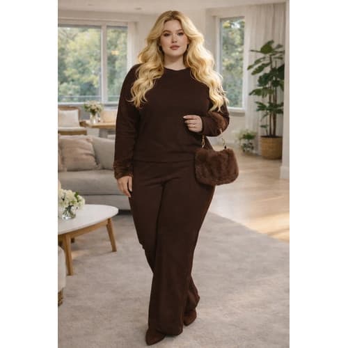 Conjunto Plus Size Feminino Moletinho Pantalona  Elegante