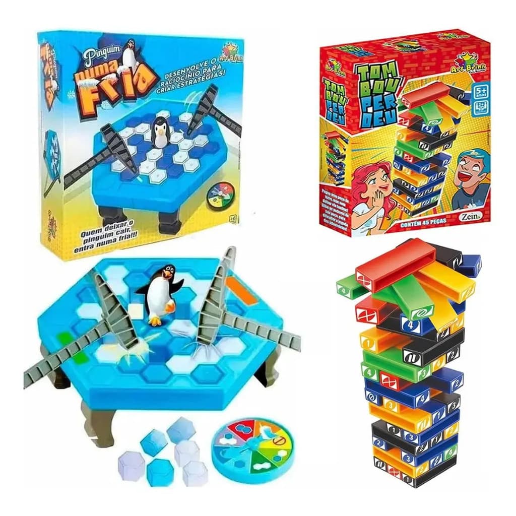 Kit Jogo Caiu Perdeu Tombou Perdeu + Pinguim Quebra Gelo
