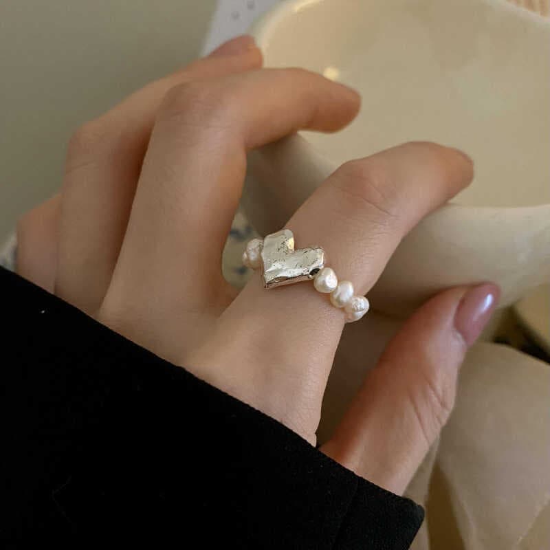 Anel de amor de pérola barroca francesa dedo indicador elástico nicho Design moda anel exclusivo
