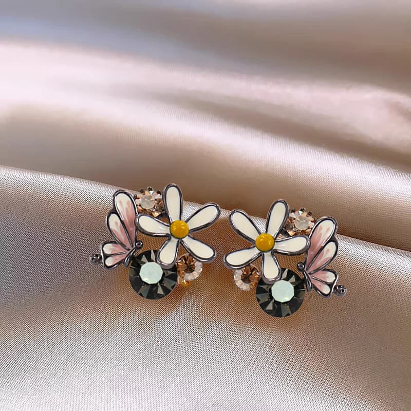S925 prata agulha Mori série fresco margarida flor brincos feminino colorido esmalte óleo gotejamento brincos 2025 novo