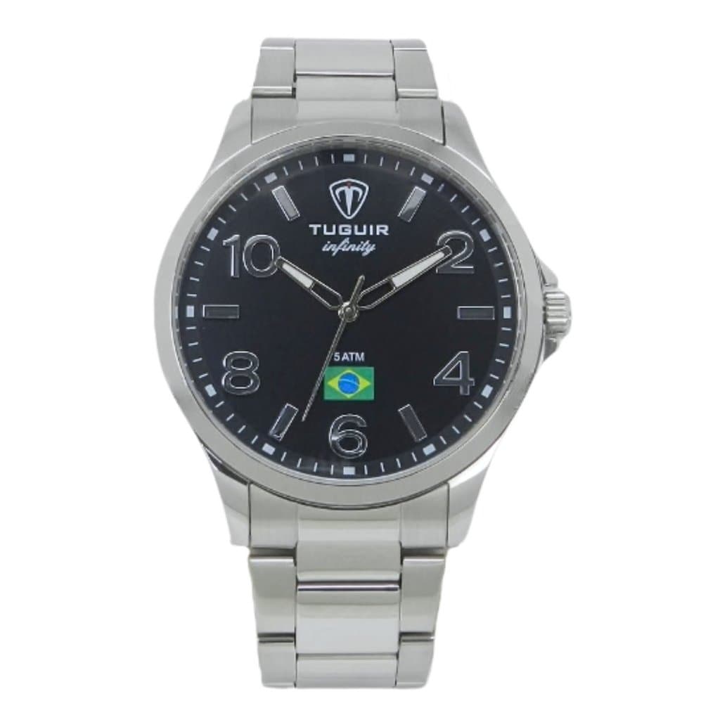 Relógio Masculino de Aço Tuguir Analógico Infinity TGI37225 Prata Preto 5ATM VINTAGE LUXUOSO FASHION