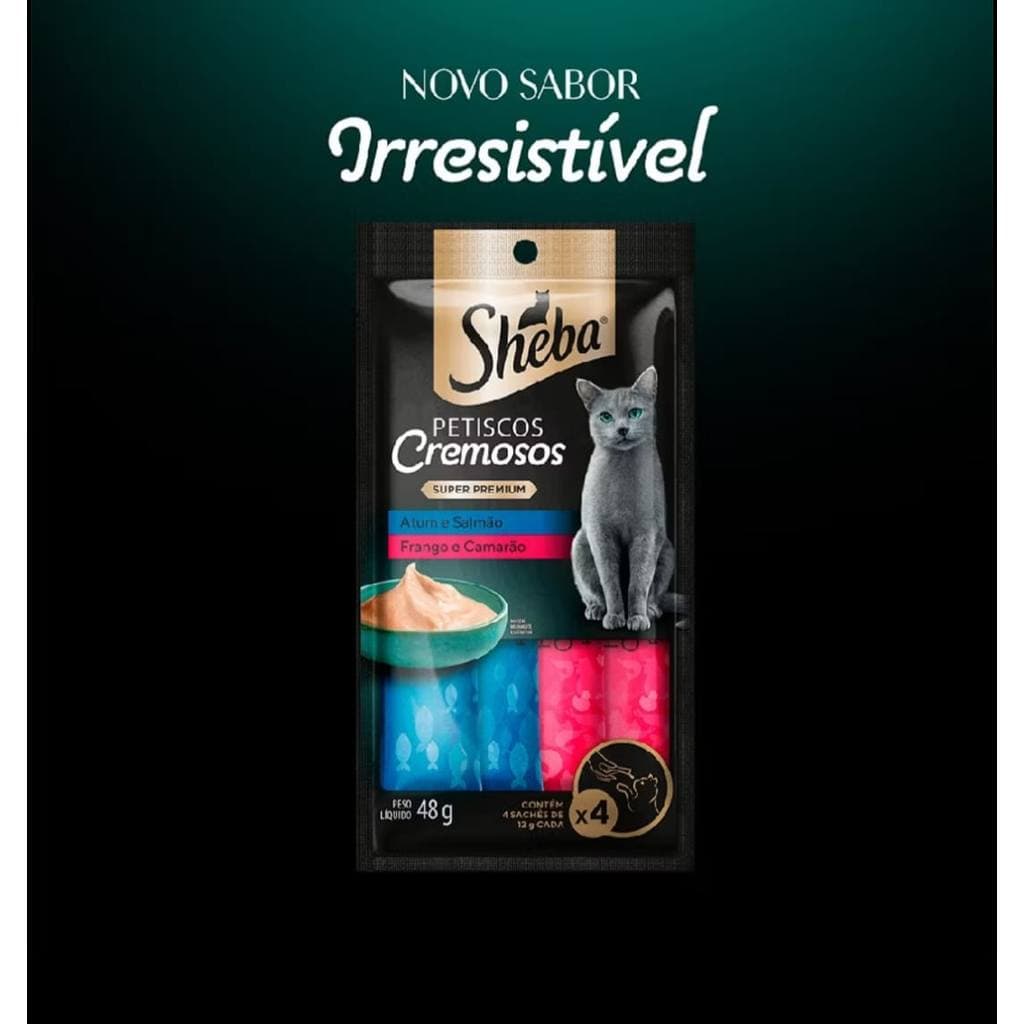 Petisco Cremoso Sheba para Gatos Tipo Churu Frango Atum Camarão, peixe branco, salmao ,  24g ou 48g