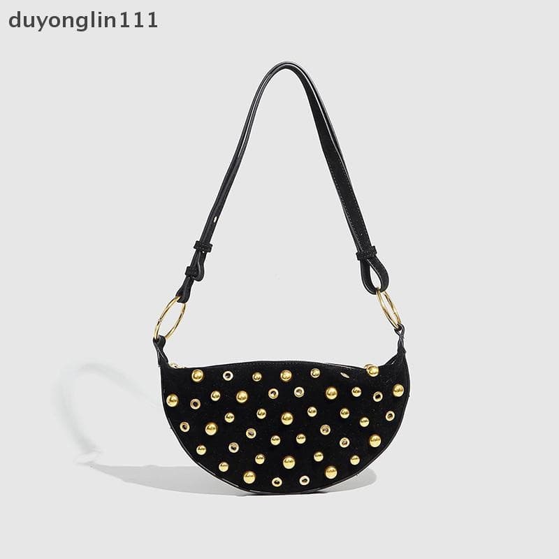 (duyonglin111) Moda Cravejada Bolsa De Ombro Rebite Crescente Para Mulheres Clássica Nas Axilas High-end Retro Bolinhas