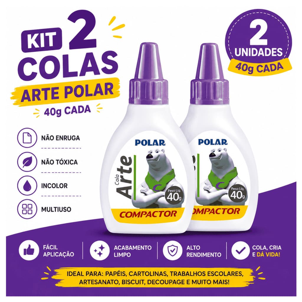 KIT 02COLAS INCOLOR MULTIUSO 40G ARTE POLAR - COMPACTOR