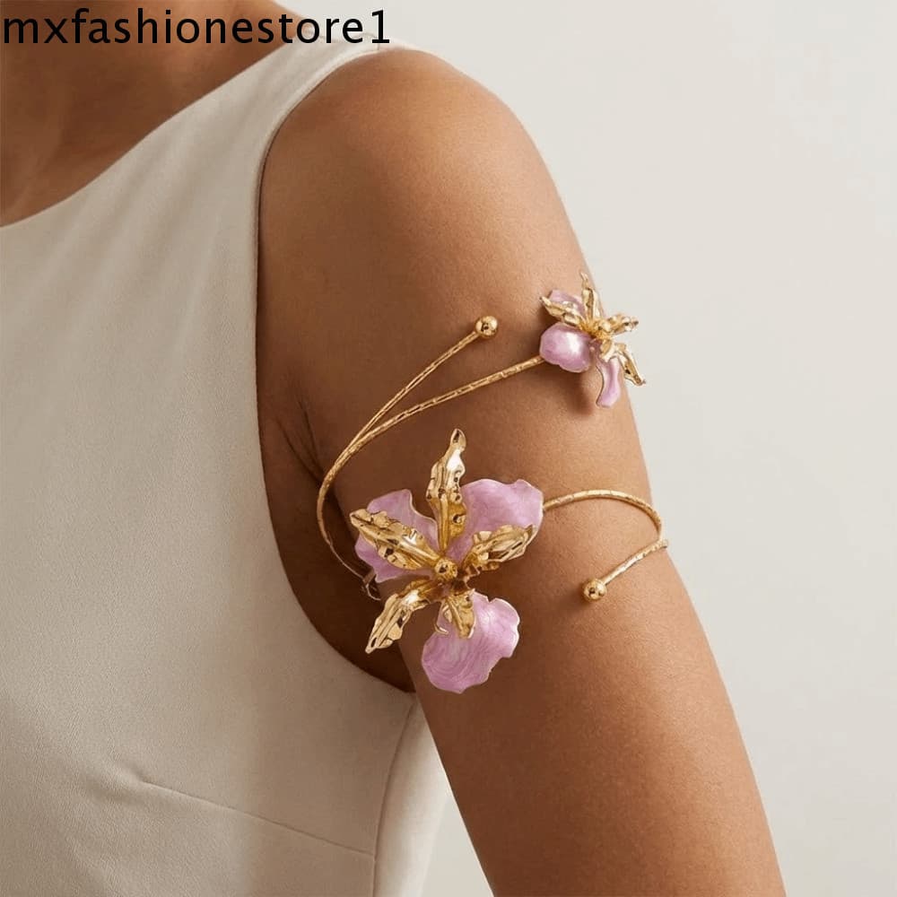 Pulseira De Orquídea Borboleta MXFASHIONE , Braço Aberto Com Punho Esmaltado , Braçadeira De Flor Ajustável