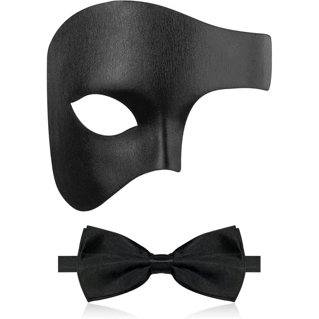 Máscara de Fantasia IncreDecor para Homens, Máscara de Meia Face do Fantasma da Ópera com Gravata Borboleta, para Festa