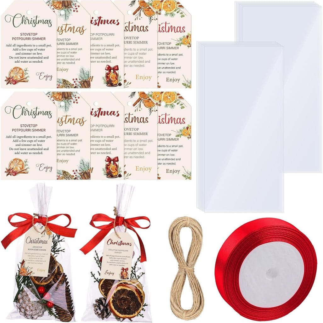 Yexiya 50 Conjuntos de Sacos de Celofane para Potpourri de Natal, 50 Sacos de Presente para Potpourri, 50 Etiquetas de I