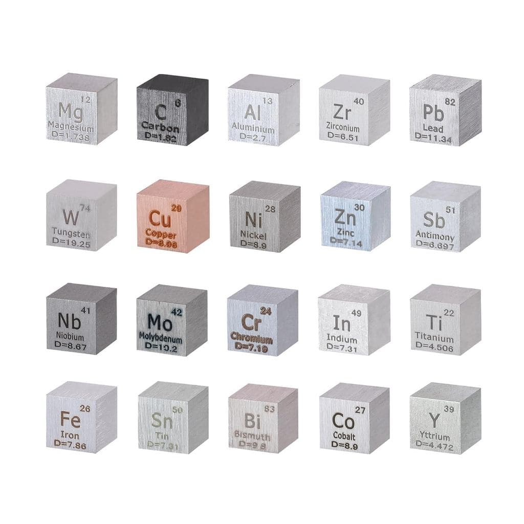 Conjunto de 20 Cubos de Elementos, Cubos de Metal com Densidade de 0,39”, 10mm, Pureza de até 99,99%, Cubo de Tungstênio
