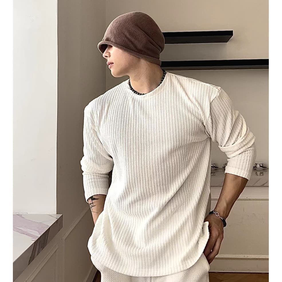 Americano resistente cara Pit Strip camiseta masculina High-End cor sólida solta de manga comprida topo esportes Fitness