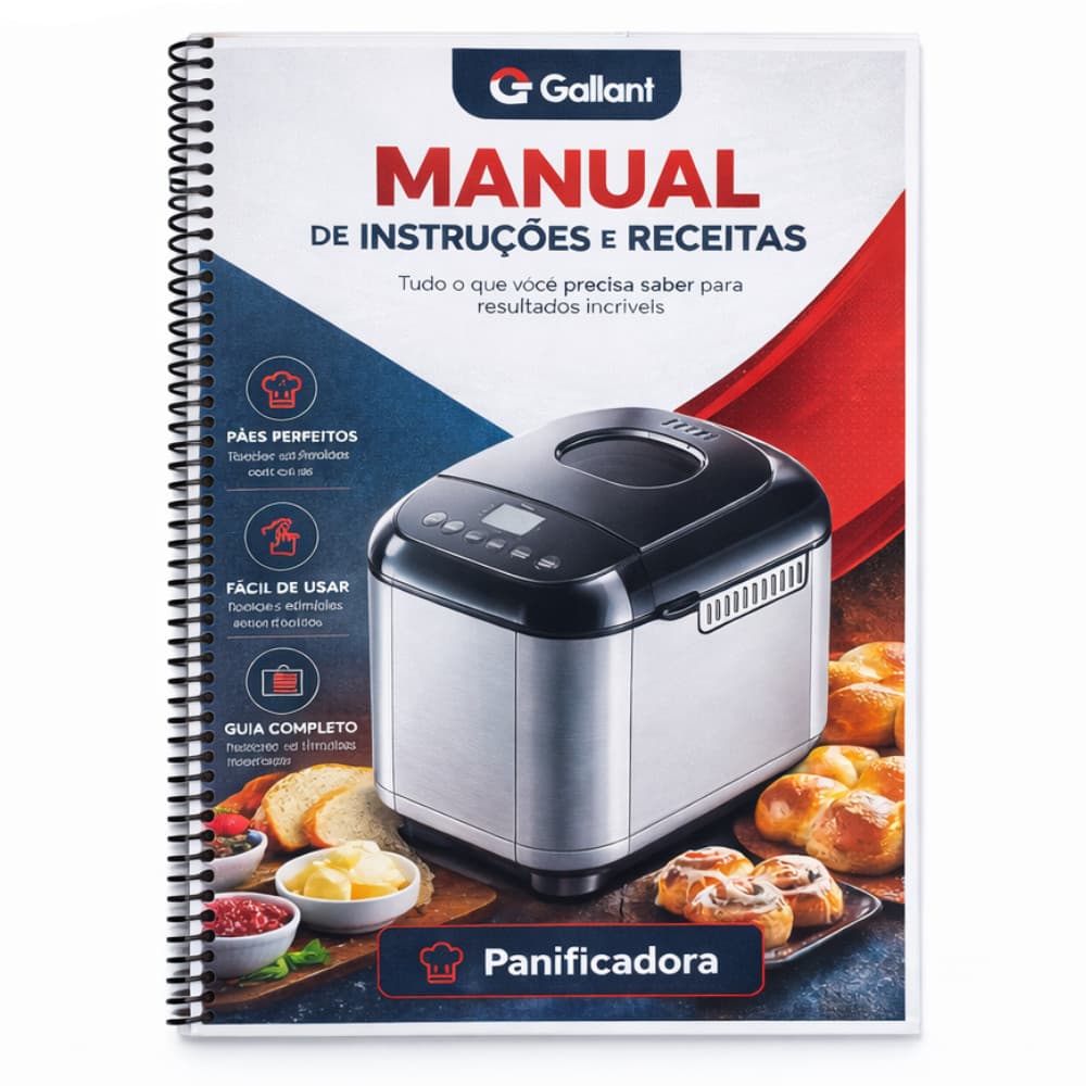 Manual Panificadora Gallant + Livro Receitas A4 Encadernado varias Receitas Fácil e leitura fácil