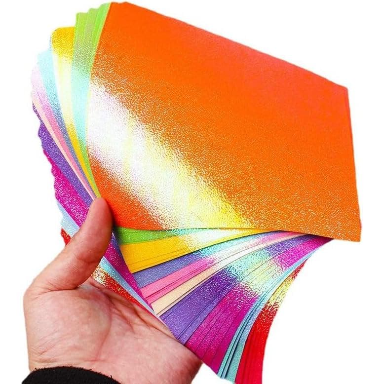 Akusety 100 Folhas de Papel Origami com Glitter, Papel Origami Colorido Brilhante Premium para Artesanato, DIY, Caixa de