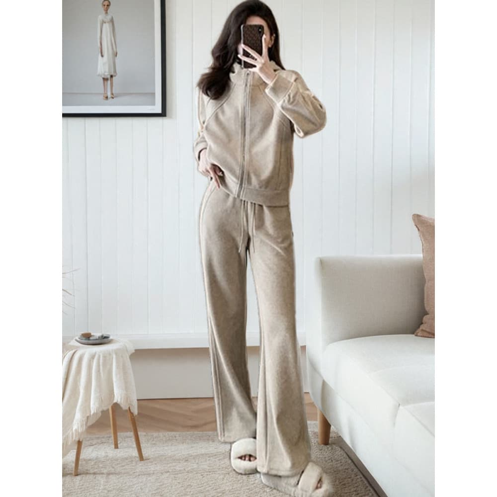 High-End Casual terno feminino outono inverno mais veludo espessamento mais magro olhar usar um conjunto completo Drape