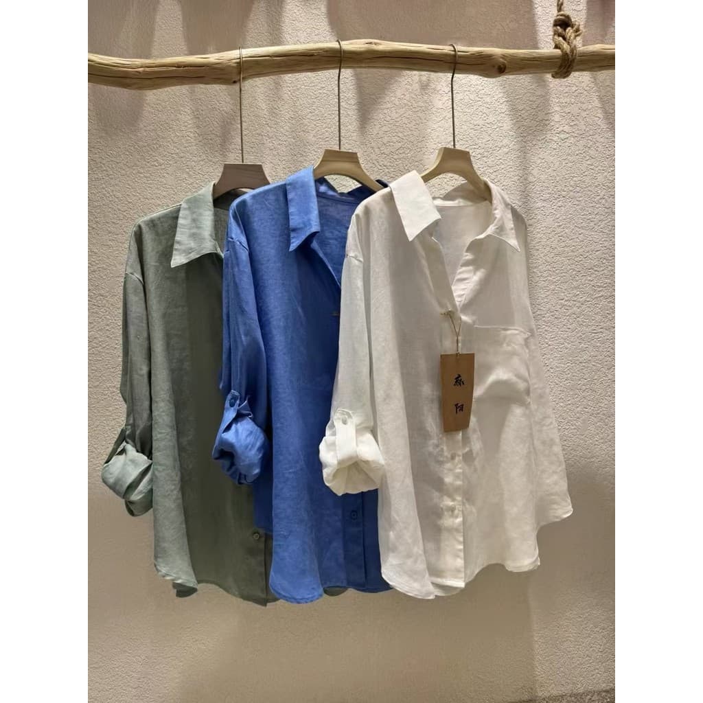 My High-End sentimento 100 camisa de linho feminino protetor solar Cardigan solto l estilo dinheiro antigo camisa branca