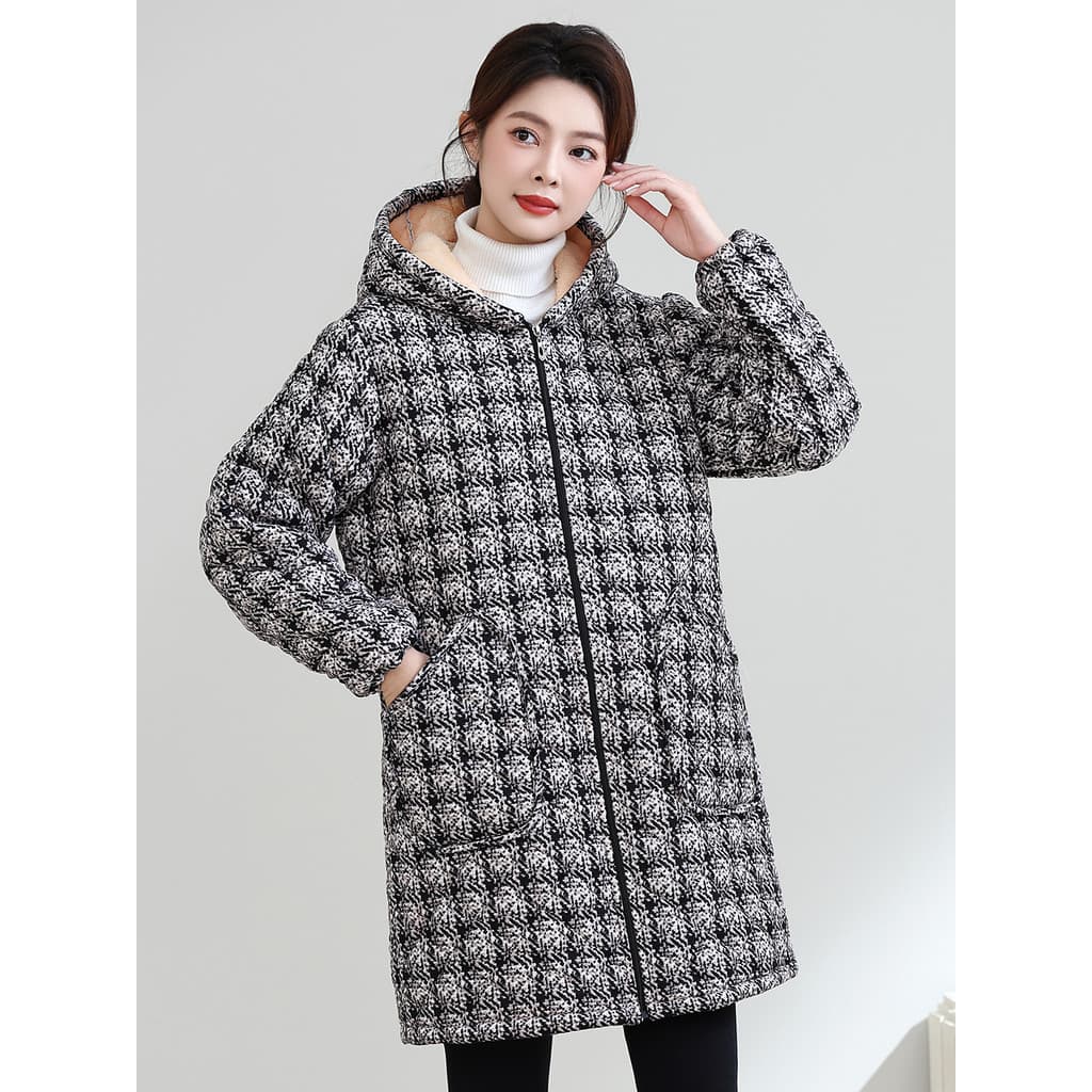 Roupas femininas idosas de meia-idade Roupas de mãe Roupas de inverno Macacão Anti-sujeira com capuz Casual Zíper Forro