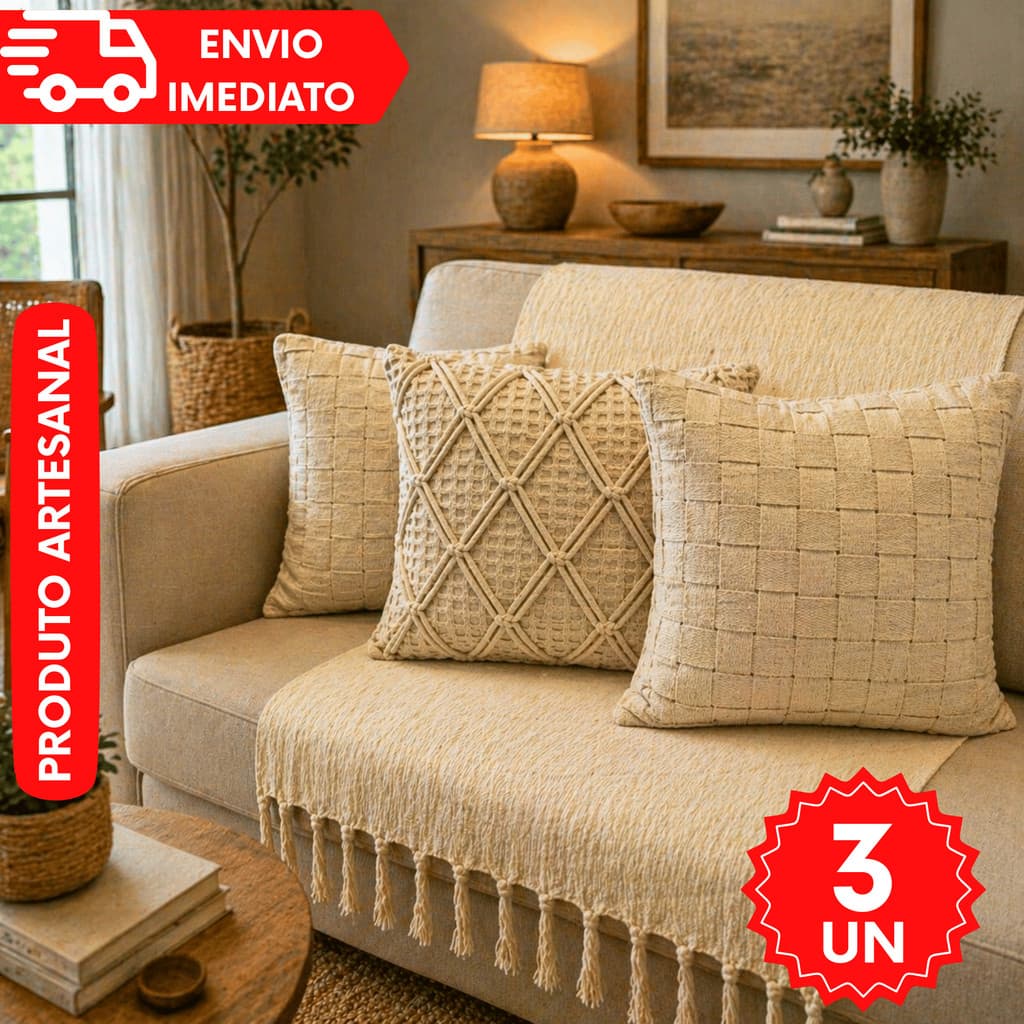 Capa Almofada Fita Trançada Decorativa Trancê Estilo Rustico Artesanal Algodao Macrame Carnaval