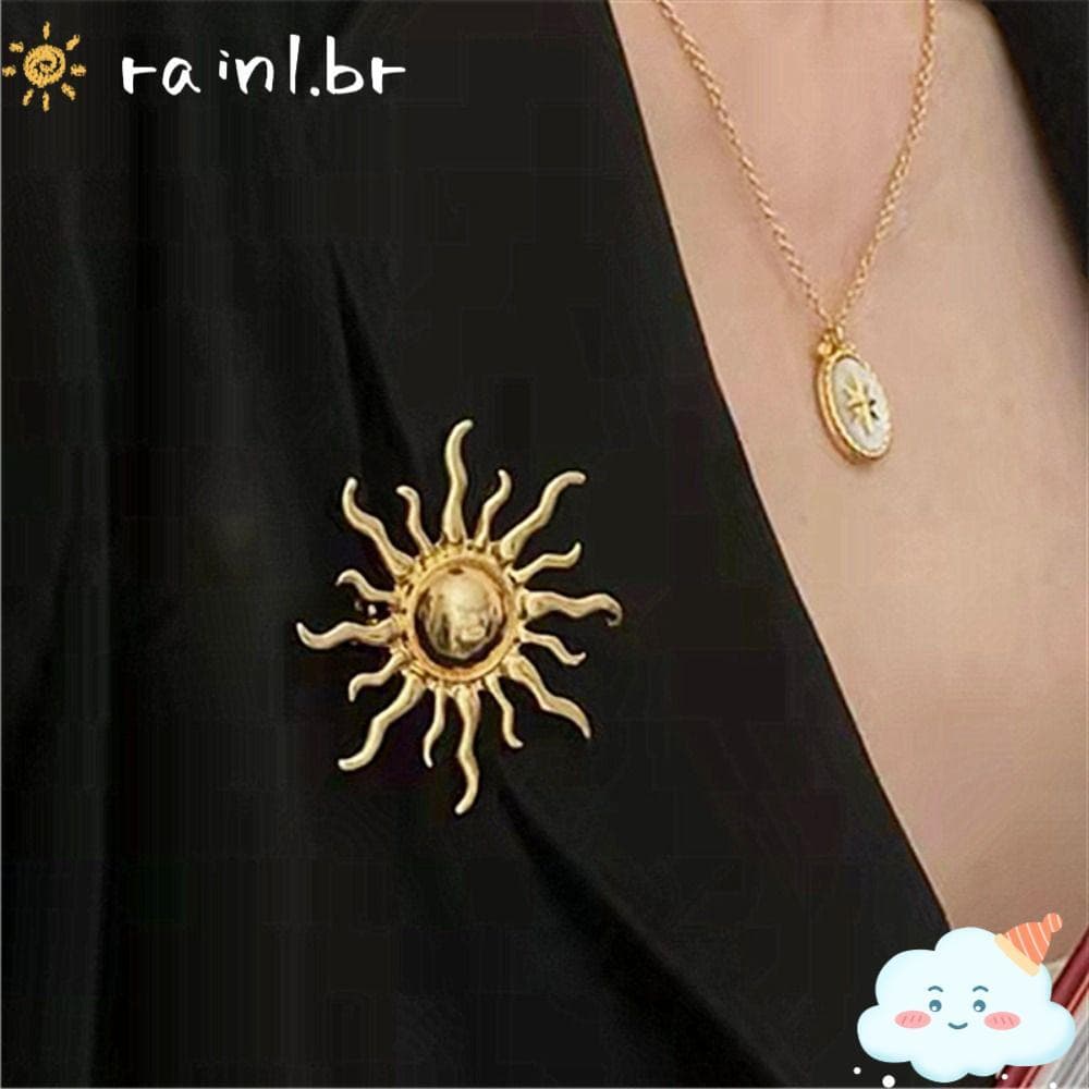 Broche Em Forma De Sol De Chuva , De Alfinetes De Girassol Estilo Retrô Dourado , Joias Antigas De Metal , Esmaltados