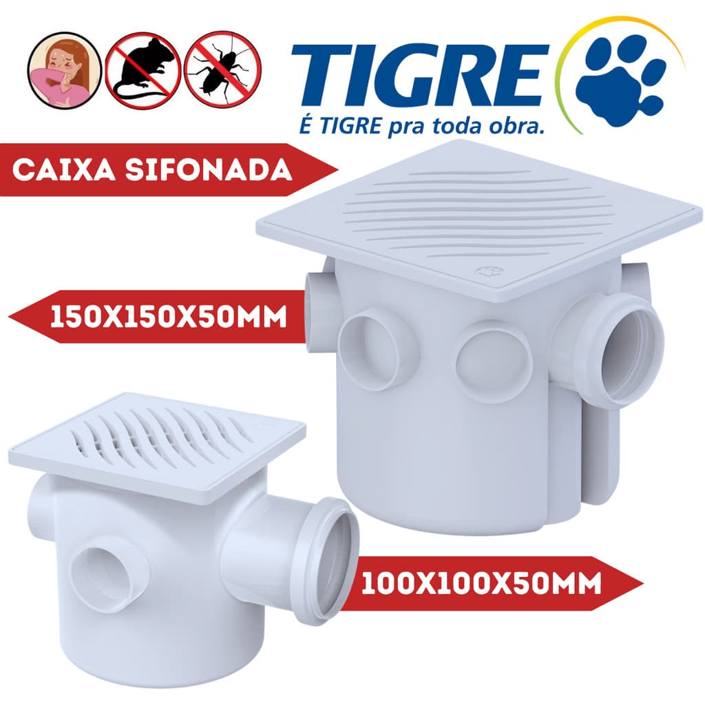Caixa Sifonada Tigre 10x10/15x15 Anti Odor e Retorno de Pragas Caixa Sifonada Banheiro C/Grelha Ralo