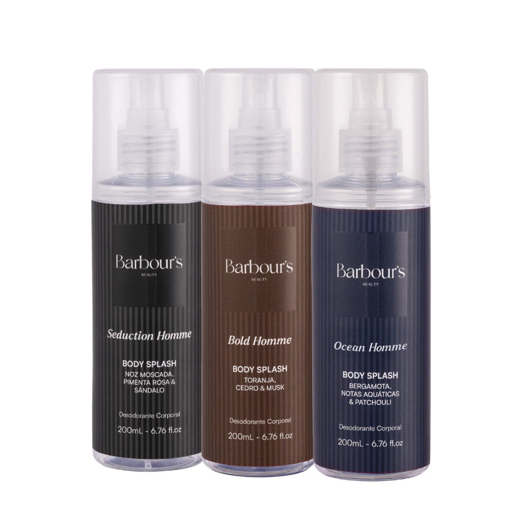 conjunto 3 ou 1 Body Splash Masculino Homme Desodorante Barbours 200ml Elegante Charmoso